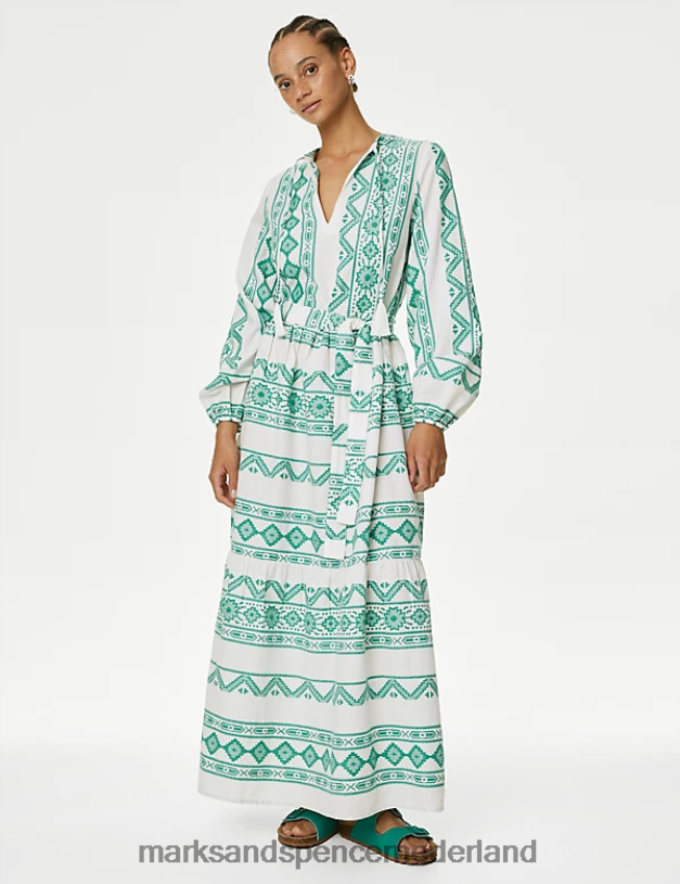 Marks & Spencer vrouwen Maxi-strandjurk van katoenrijke jacquard groene mix kleding N8VZP2165