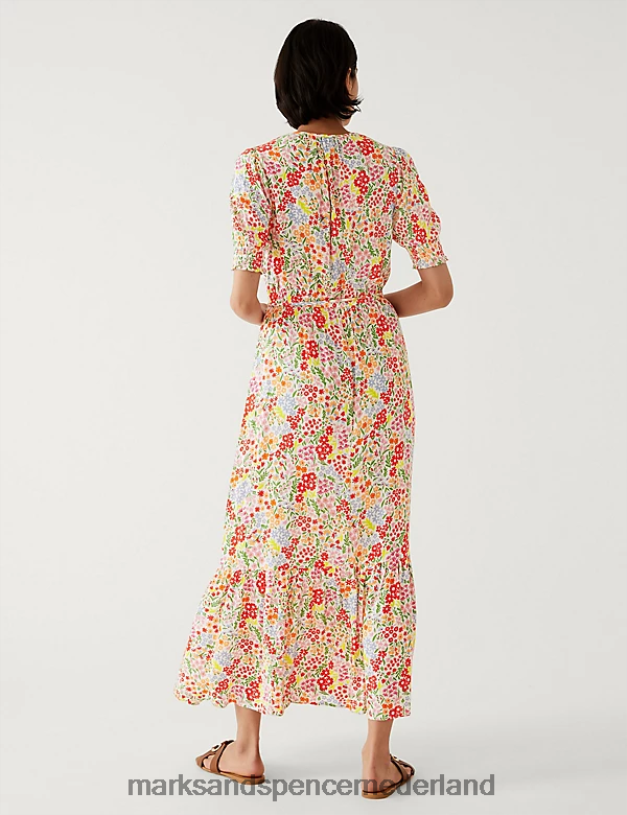 Marks & Spencer vrouwen Midaxi getailleerde jurk met ronde hals en print multi kleding N8VZP732
