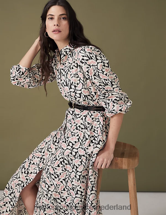 Marks & Spencer vrouwen Midaxi-jurk met laagjes van puur katoen en print fel oranje kleding N8VZP2592