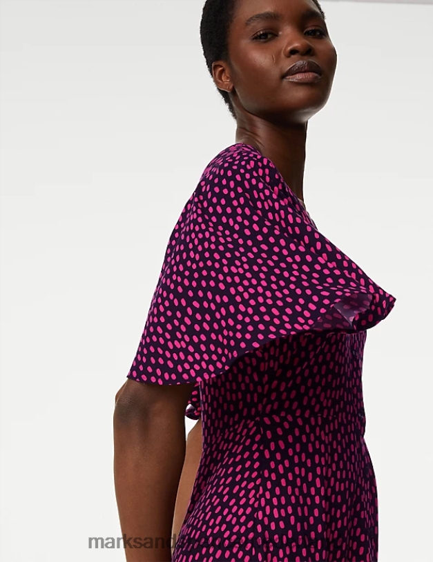 Marks & Spencer vrouwen Midi-jurk met V-hals en print roze mix kleding N8VZP1740