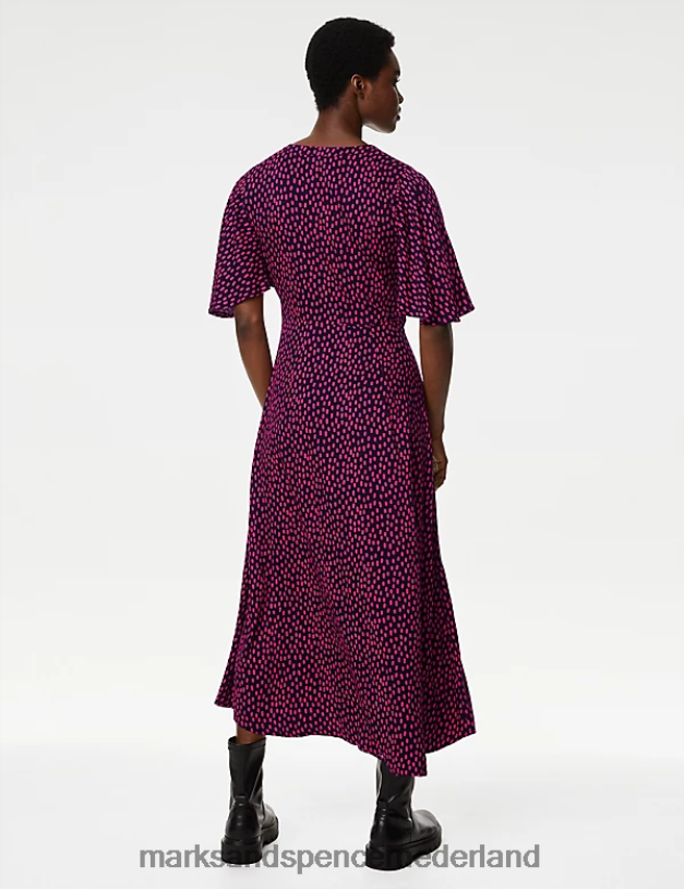 Marks & Spencer vrouwen Midi-jurk met V-hals en print roze mix kleding N8VZP1740