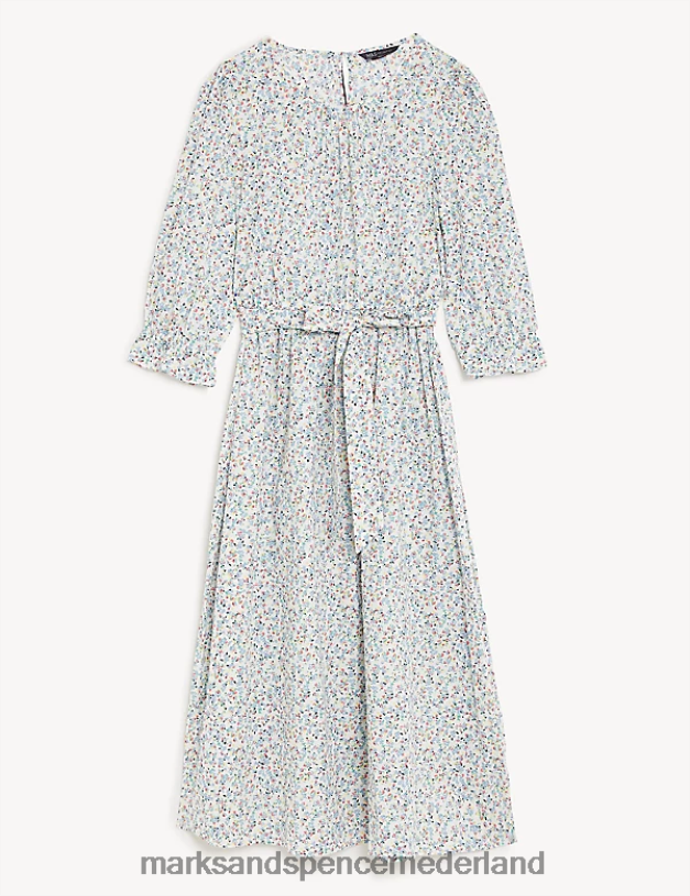 Marks & Spencer vrouwen Midi-jurk met bloemenprint van puur katoen witte mix kleding N8VZP745