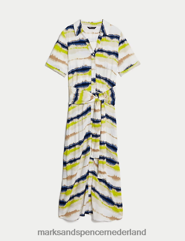 Marks & Spencer vrouwen Midi-overhemdjurk met print, kraag en riem multi kleding N8VZP45