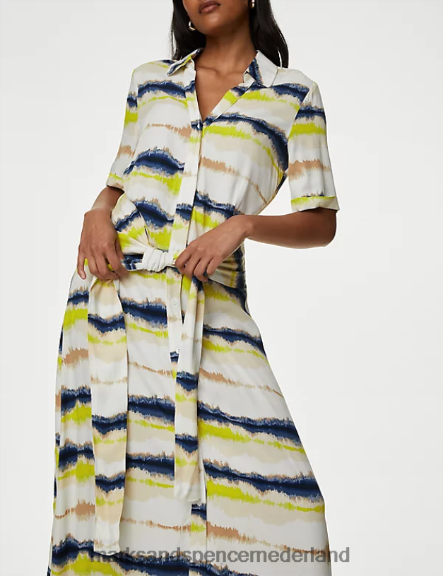Marks & Spencer vrouwen Midi-overhemdjurk met print, kraag en riem multi kleding N8VZP45