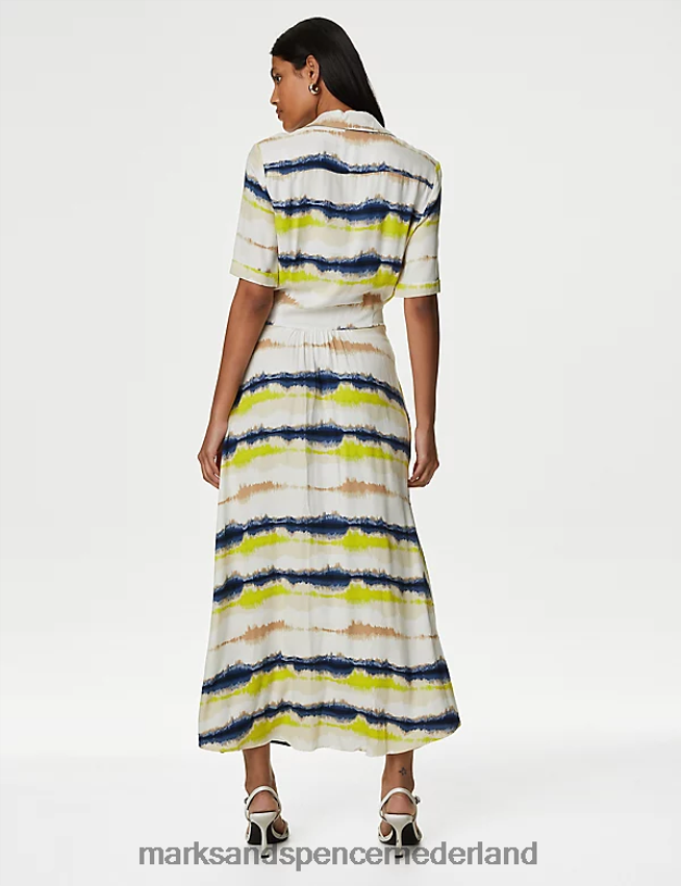 Marks & Spencer vrouwen Midi-overhemdjurk met print, kraag en riem multi kleding N8VZP45