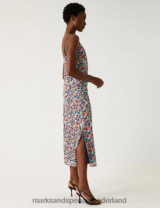 Marks & Spencer vrouwen Midi-slipdress met pailletten en print multi kleding N8VZP2010