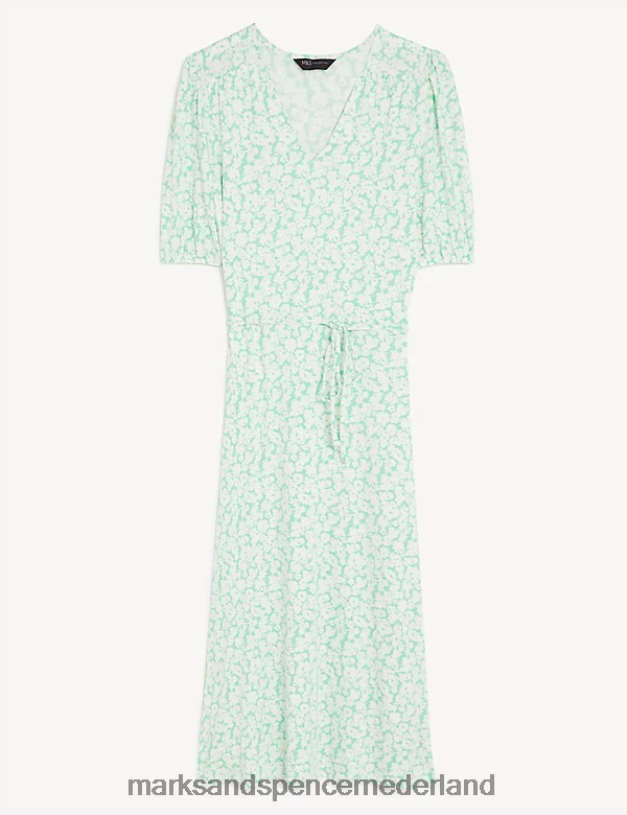 Marks & Spencer vrouwen Midi-theejurk met jersey print groene mix kleding N8VZP291