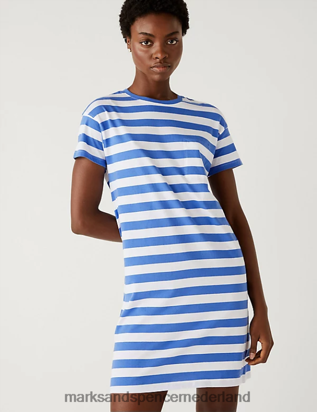 Marks & Spencer vrouwen Mini-T-shirtjurk van puur katoen met print blauw mengsel kleding N8VZP1517