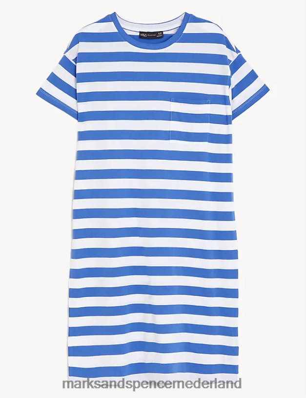 Marks & Spencer vrouwen Mini-T-shirtjurk van puur katoen met print blauw mengsel kleding N8VZP1517
