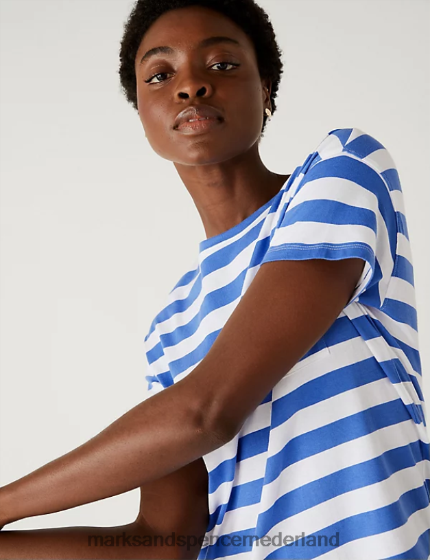 Marks & Spencer vrouwen Mini-T-shirtjurk van puur katoen met print blauw mengsel kleding N8VZP1517