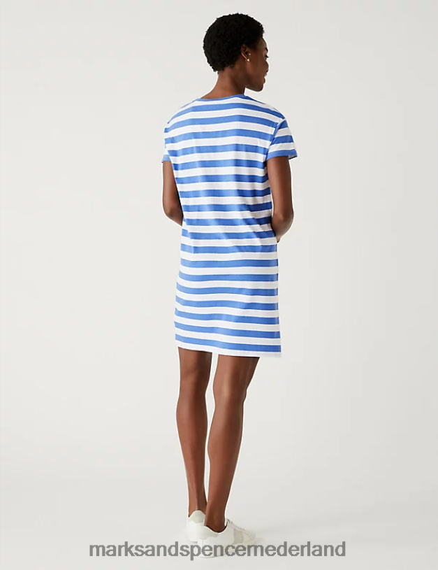 Marks & Spencer vrouwen Mini-T-shirtjurk van puur katoen met print blauw mengsel kleding N8VZP1517