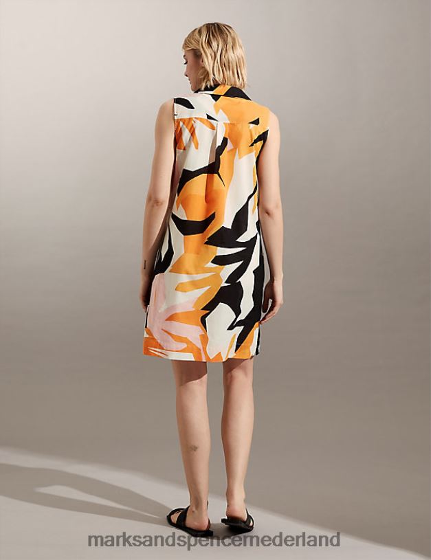 Marks & Spencer vrouwen Mini-shiftjurk van puur katoen met print oranje mengsel kleding N8VZP926