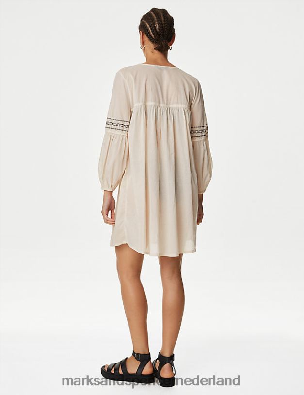 Marks & Spencer vrouwen Strandjurk van puur katoen met geborduurde v-hals calico kleding N8VZP1428