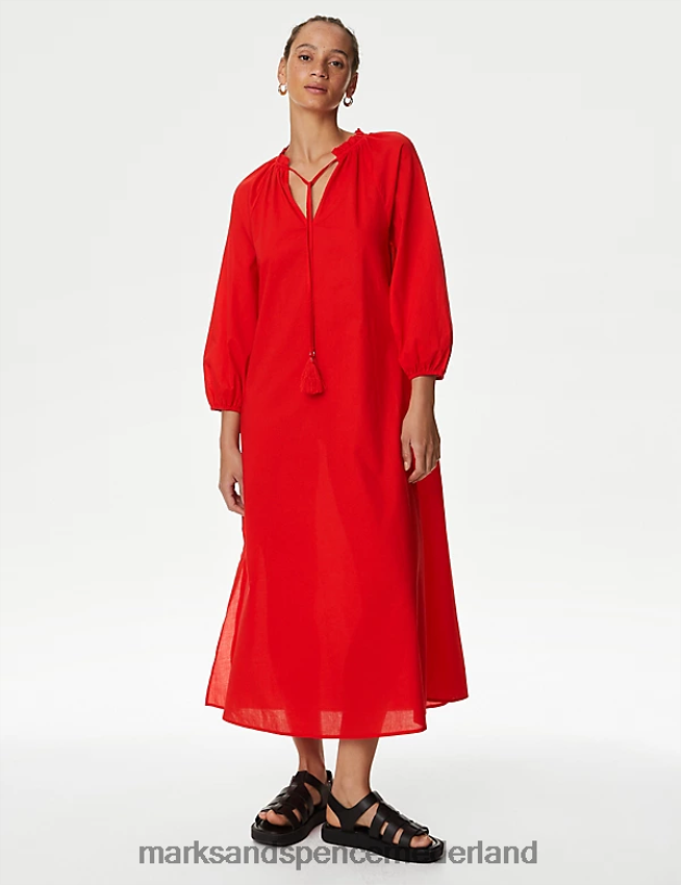 Marks & Spencer vrouwen Strandovertrekkaftan van puur katoen met striksluiting aan de voorkant papaver kleding N8VZP1108