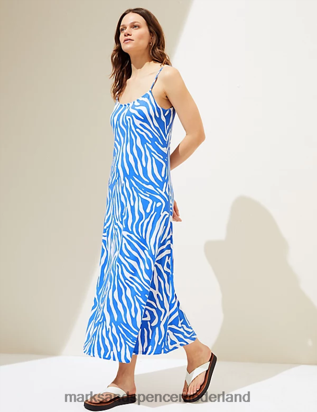 Marks & Spencer vrouwen Tie-dye maxi-slipdress met ronde hals lichtblauw mengsel kleding N8VZP1905
