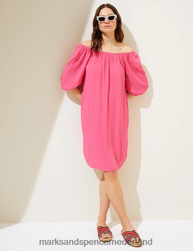 Marks & Spencer vrouwen bardot knielange shiftjurk kauwgom kleding N8VZP2176