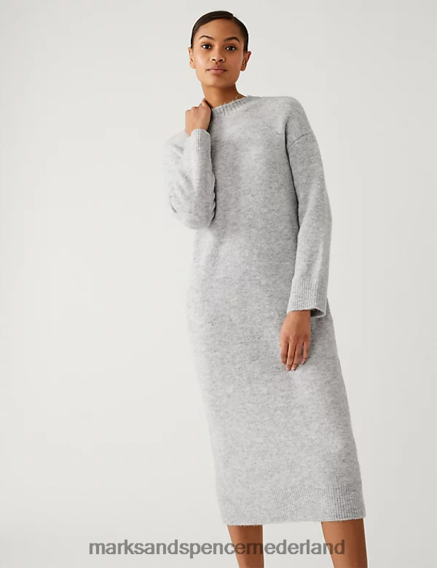 Marks & Spencer vrouwen gebreide jurk met ronde hals lichtgrijs kleding N8VZP1119