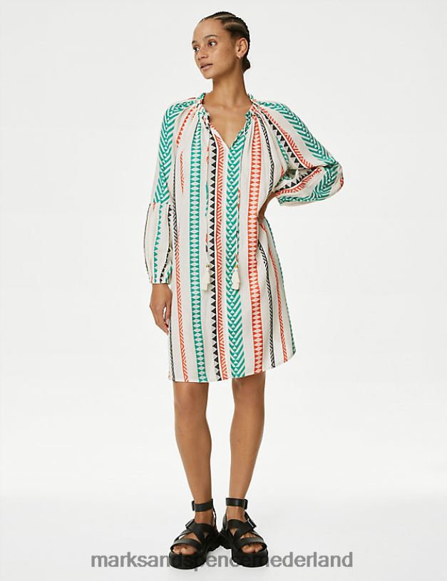 Marks & Spencer vrouwen katoenrijke gestreepte strandkaftan multi kleding N8VZP726