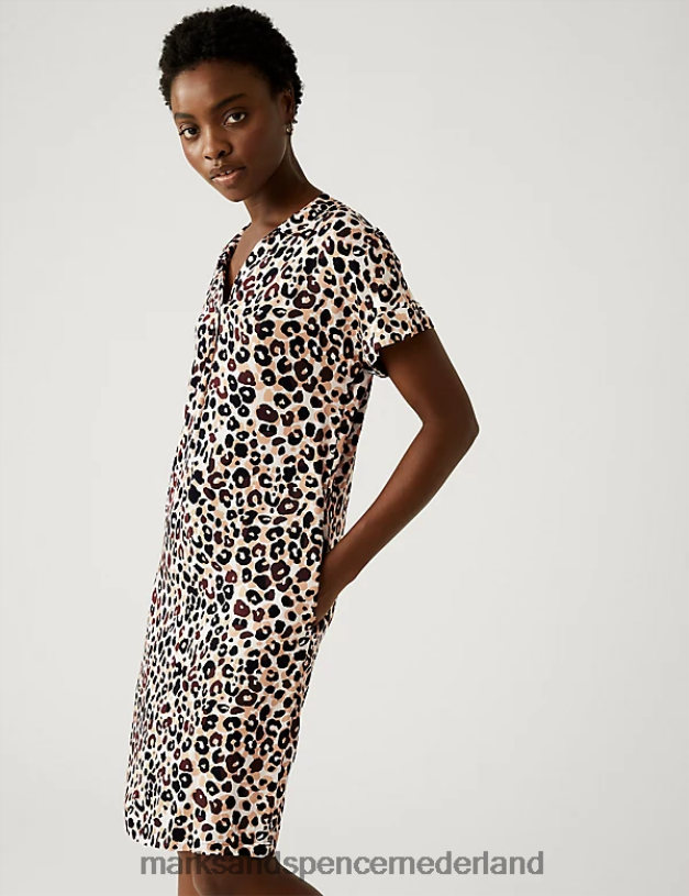 Marks & Spencer vrouwen knielange jurk met dierenprint en V-hals multi kleding N8VZP2539