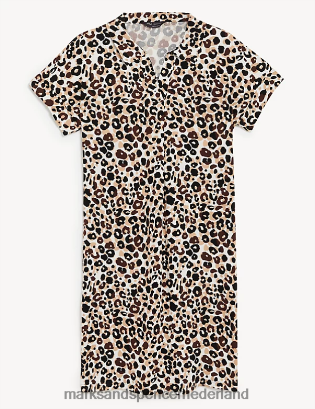 Marks & Spencer vrouwen knielange jurk met dierenprint en V-hals multi kleding N8VZP2539