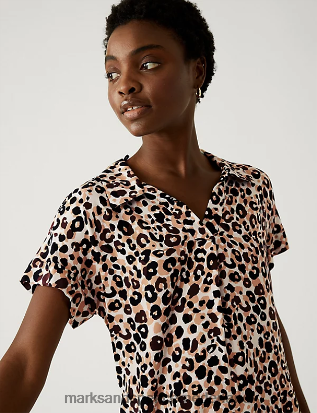 Marks & Spencer vrouwen knielange jurk met dierenprint en V-hals multi kleding N8VZP2539