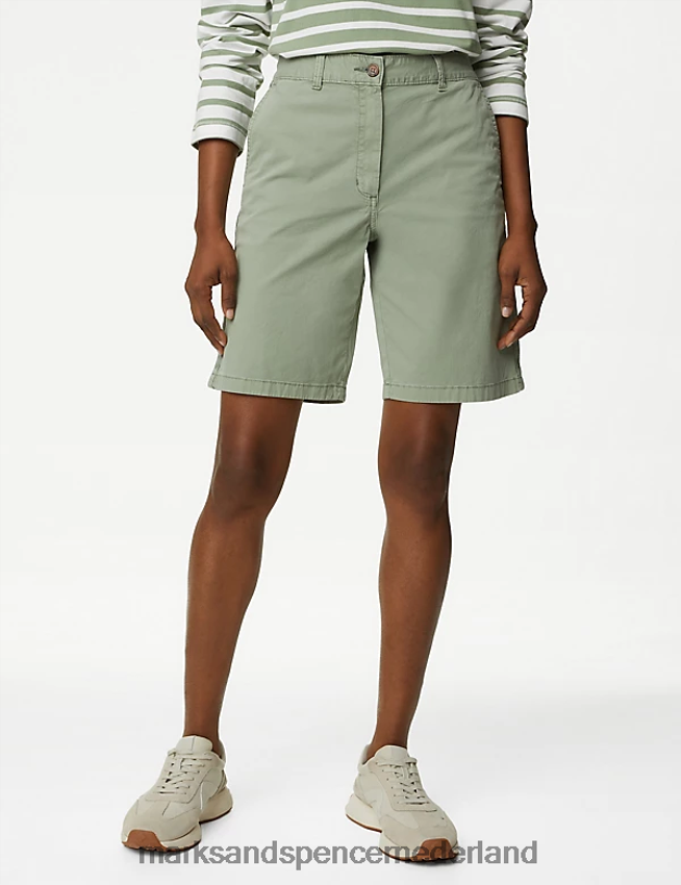Marks & Spencer vrouwen 2 stuks katoenrijke, theegeverfde chinoshorts kaki mix kleding N8VZP1099