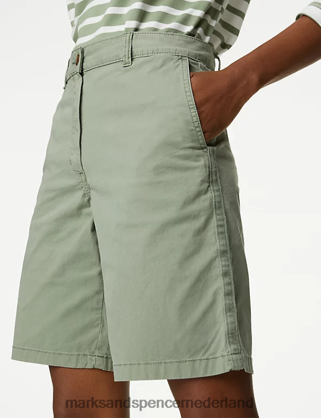 Marks & Spencer vrouwen 2 stuks katoenrijke, theegeverfde chinoshorts kaki mix kleding N8VZP1099