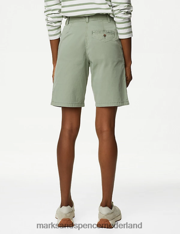 Marks & Spencer vrouwen 2 stuks katoenrijke, theegeverfde chinoshorts kaki mix kleding N8VZP1099