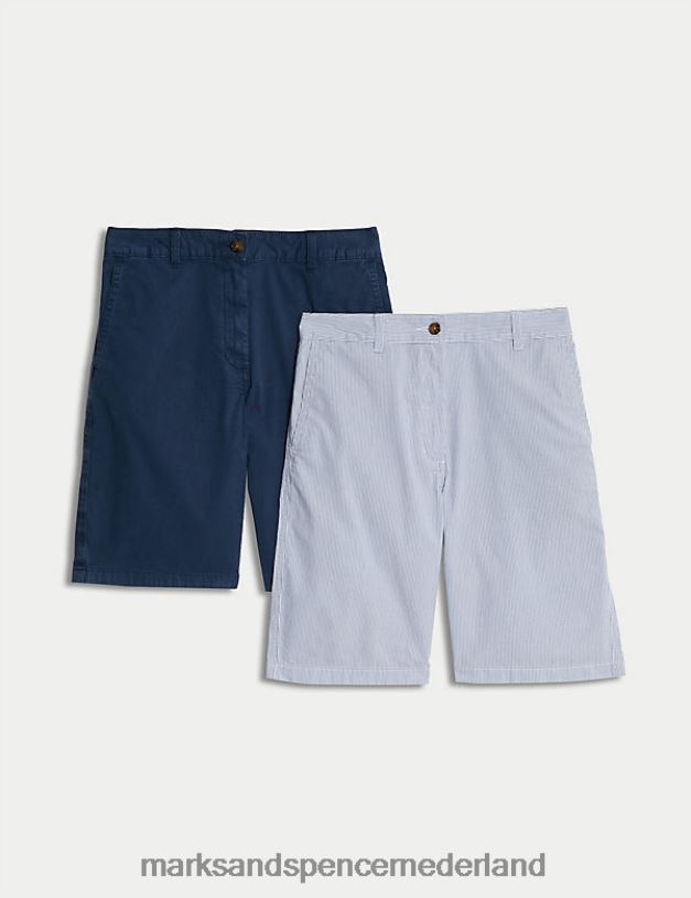 Marks & Spencer vrouwen 2 stuks katoenrijke, theegeverfde chinoshorts marine mix kleding N8VZP1440