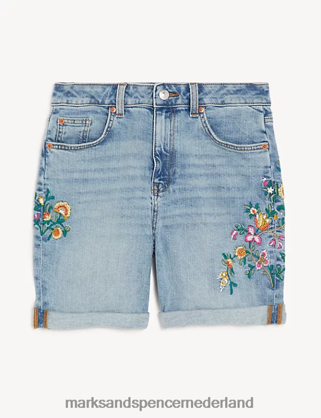 Marks & Spencer vrouwen Denim boyfriend geborduurde short middelmatige indigo kleding N8VZP2862