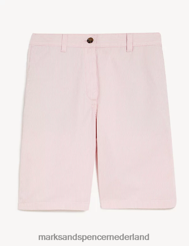 Marks & Spencer vrouwen katoenrijke gestreepte chinoshort roze mix kleding N8VZP575