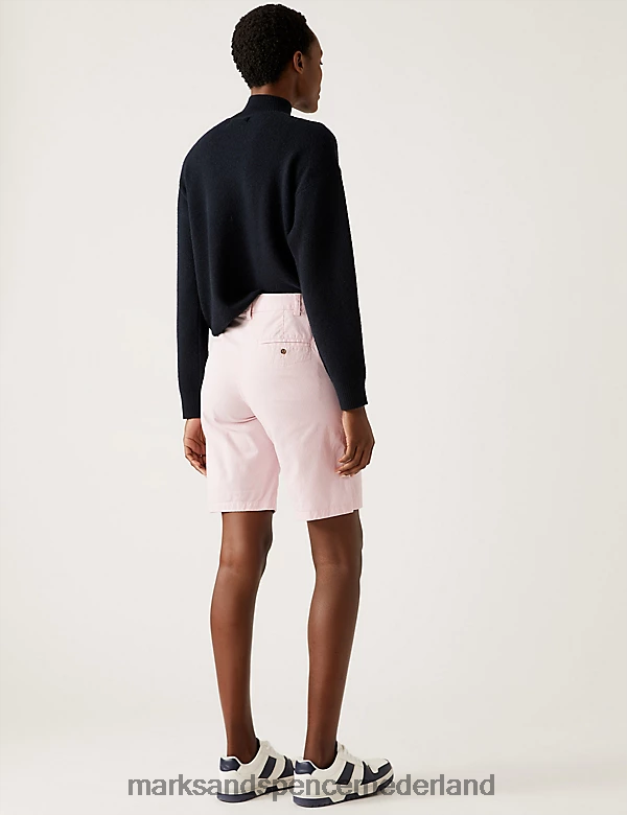 Marks & Spencer vrouwen katoenrijke gestreepte chinoshort roze mix kleding N8VZP575
