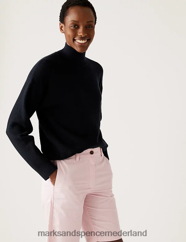 Marks & Spencer vrouwen katoenrijke gestreepte chinoshort roze mix kleding N8VZP575