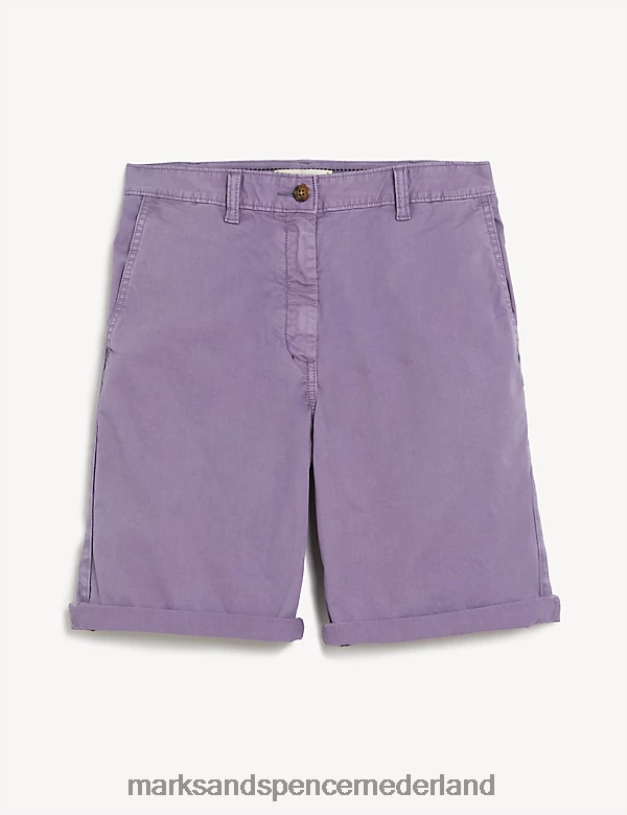 Marks & Spencer vrouwen katoenrijke, theegeverfde chinoshort paarse nevel kleding N8VZP2236
