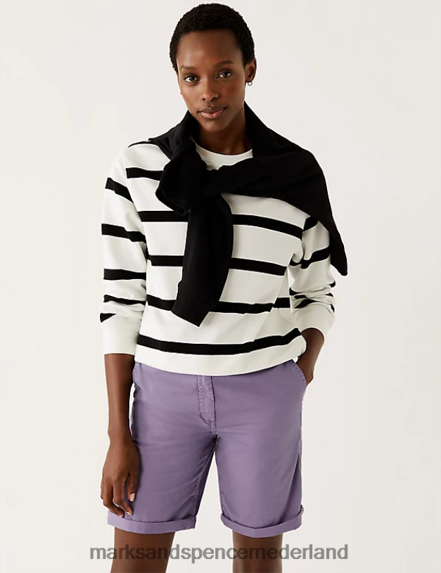 Marks & Spencer vrouwen katoenrijke, theegeverfde chinoshort paarse nevel kleding N8VZP2236