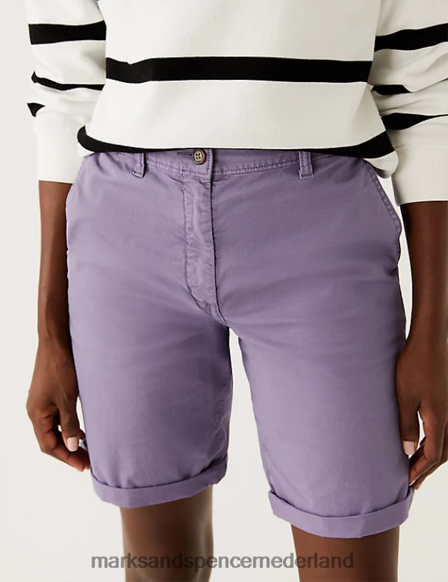 Marks & Spencer vrouwen katoenrijke, theegeverfde chinoshort paarse nevel kleding N8VZP2236