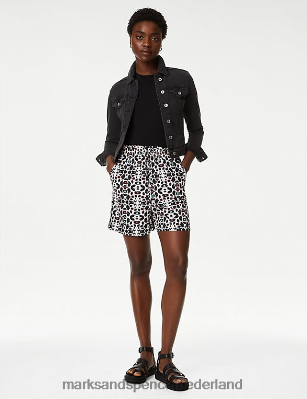 Marks & Spencer vrouwen linnenrijke short met luipaardprint zwarte mix kleding N8VZP1595