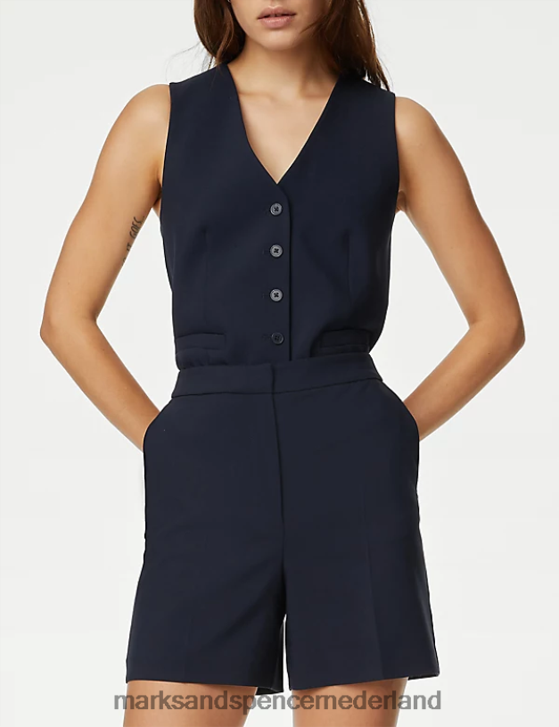 Marks & Spencer vrouwen op maat gemaakte short met hoge taille donker marine kleding N8VZP1060