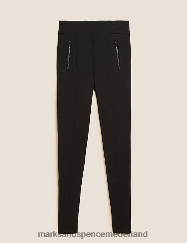 Marks & Spencer vrouwen Hoge taille legging met ritsdetail zwart kleding N8VZP2660
