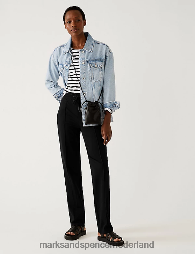 Marks & Spencer vrouwen Jersey joggingbroek met rechte pijpen zwart kleding N8VZP2327