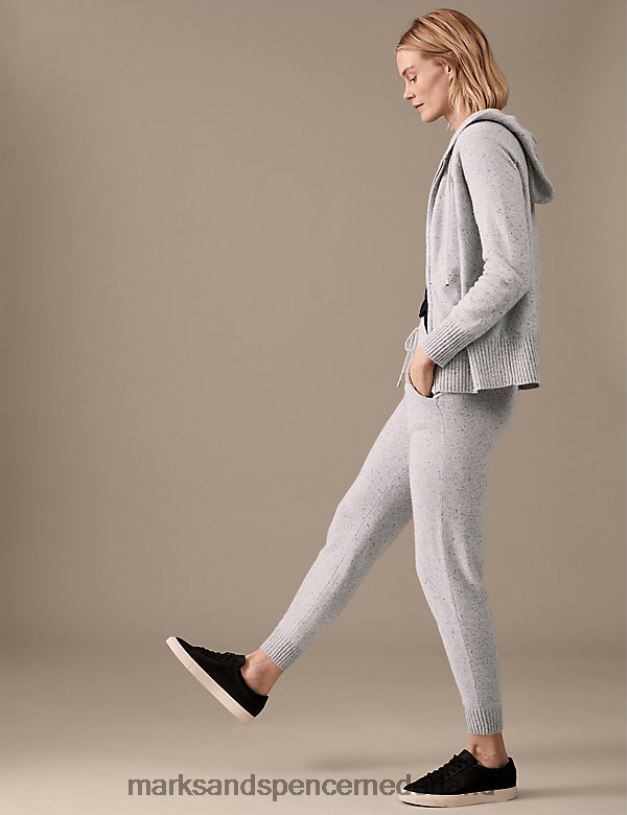 Marks & Spencer vrouwen Joggingbroek met structuur van puur kasjmier grijze mix kleding N8VZP3094