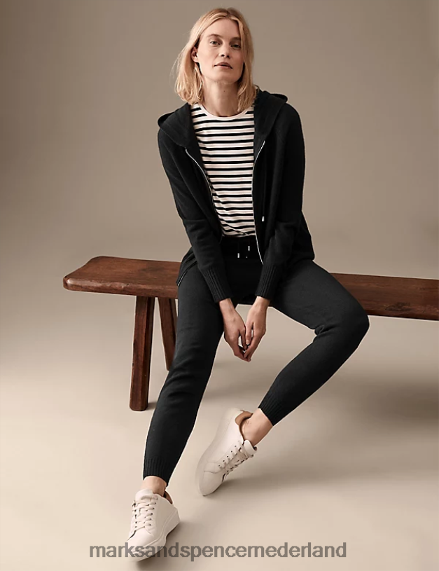 Marks & Spencer vrouwen Pure kasjmier taps toelopende enkelgrazer-joggingbroek zwart kleding N8VZP2937