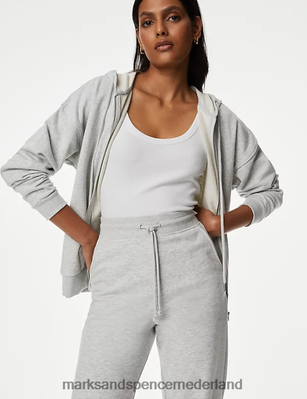 Marks & Spencer vrouwen de katoenrijke joggers met manchetten grijze mergel kleding N8VZP1444