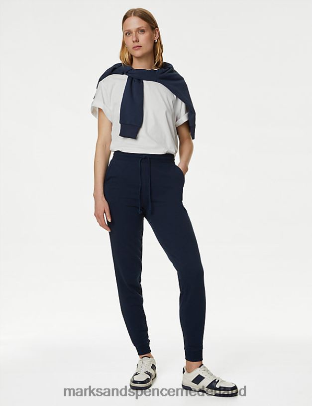 Marks & Spencer vrouwen de katoenrijke joggers met manchetten marine kleding N8VZP1769