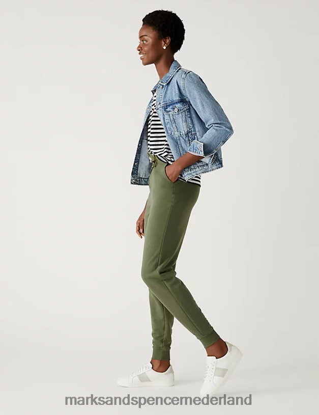 Marks & Spencer vrouwen de katoenrijke joggers met manchetten olijf kleding N8VZP1768