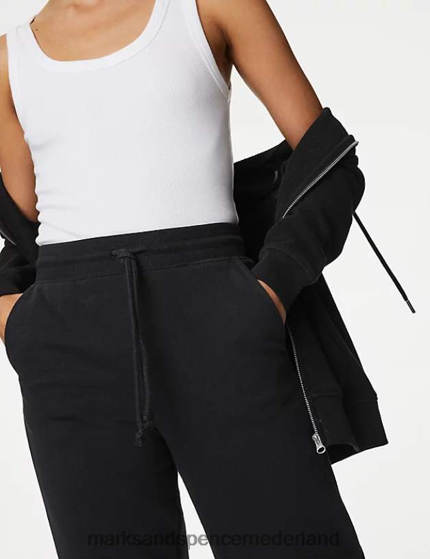Marks & Spencer vrouwen de katoenrijke joggers met manchetten zwart kleding N8VZP1770