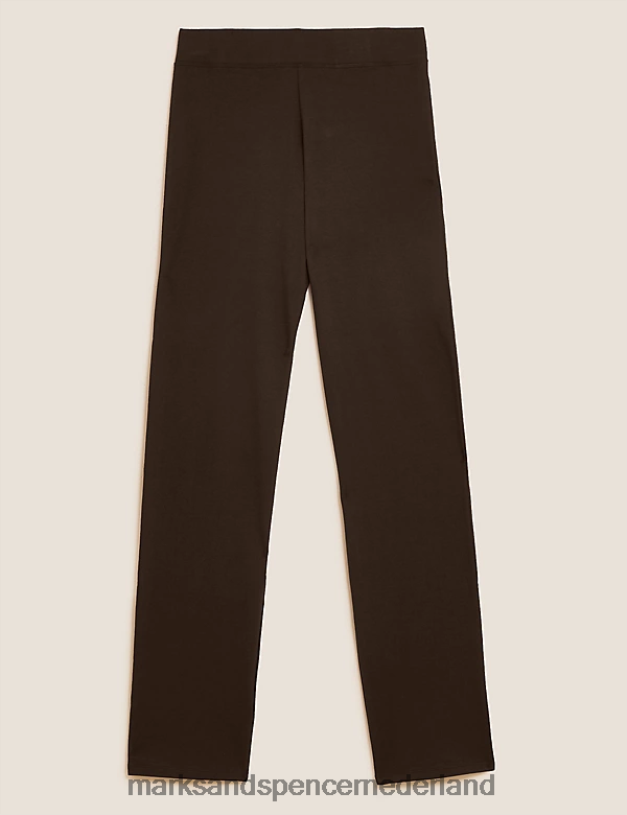 Marks & Spencer vrouwen katoenrijke joggingbroek met rechte pijpen bittere chocolade kleding N8VZP1307