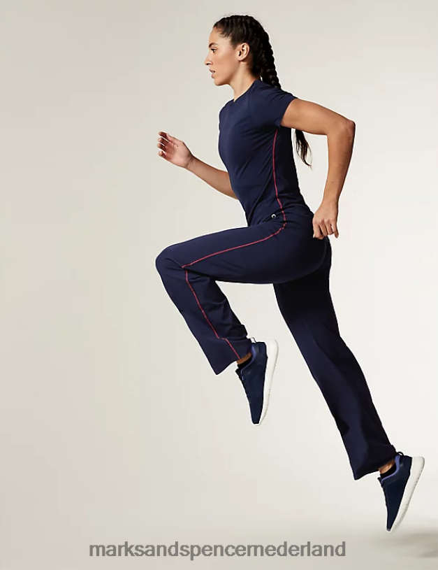 Marks & Spencer vrouwen katoenrijke joggingbroek met zijstreep marine kleding N8VZP2872