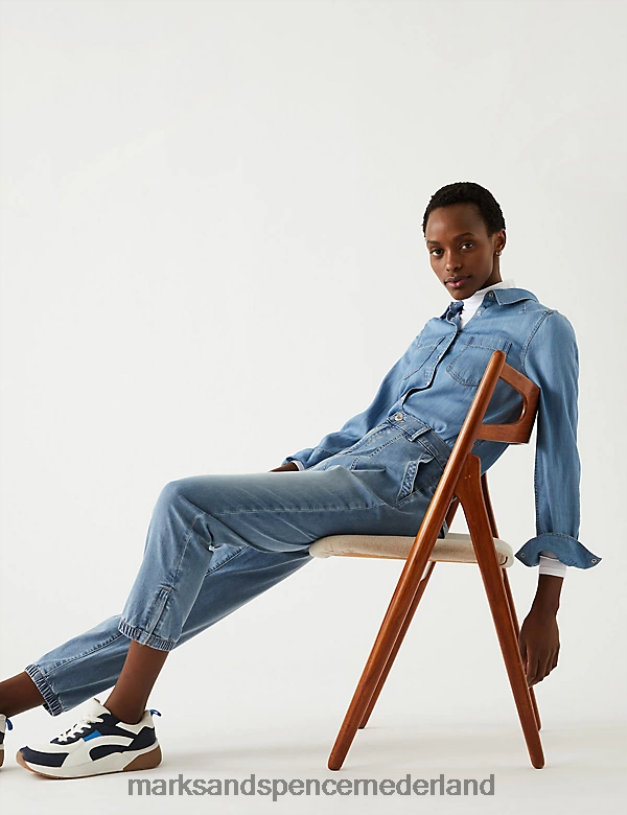 Marks & Spencer vrouwen katoenrijke slim-fit joggingbroek denim kleding N8VZP389