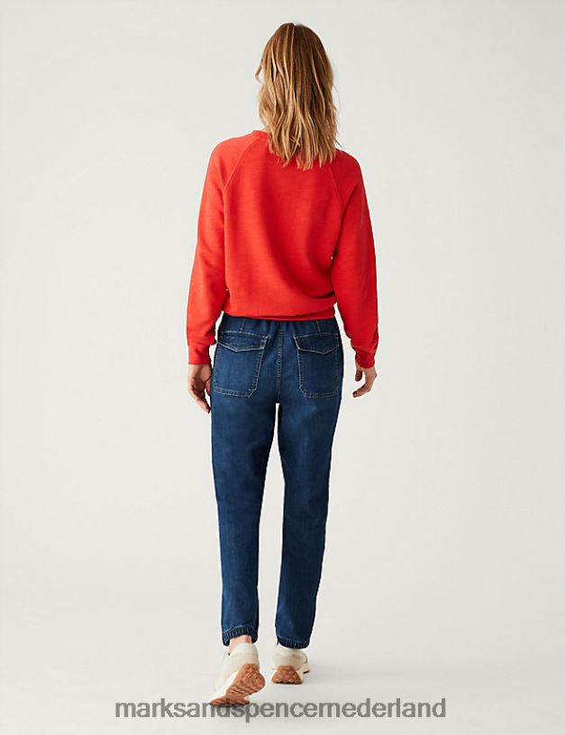 Marks & Spencer vrouwen katoenrijke slim-fit joggingbroek donkere indigo kleding N8VZP754